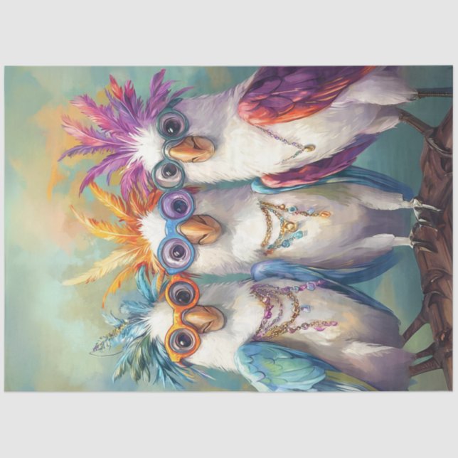 Decoupage Whimsical Cockatoos Vibrant Coloured Tissue Paper (Front)