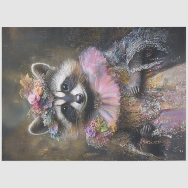 Decoupage Whimsical Colourful Dressed Racoon  Tissue Paper (Front)
