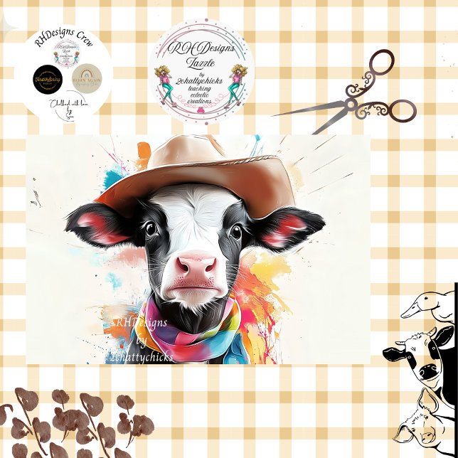 Decoupage Whimsical Cowboy Calf With Hat  Tissue Paper (Creator Uploaded)