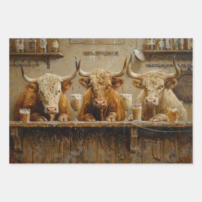 Decoupage Whimsical Cows Saloon Bar Milk Shakes Wrapping Paper Sheet (Front 3)