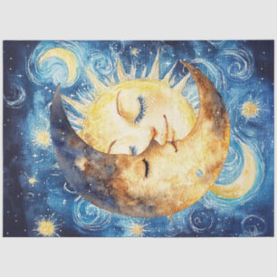 Decoupage Whimsical Crescent Moon Surrounding Sun Tissue Paper