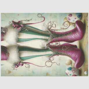 Decoupage Whimsical Easter Striped Stockings Eggs Tissue Paper