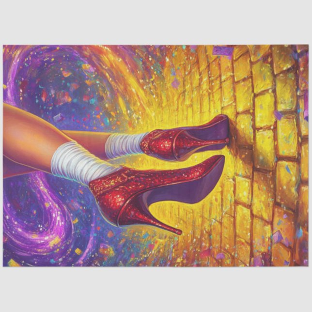 Decoupage Whimsical Elara Dancing Golden Road  Tissue Paper (Front)