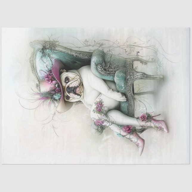 Decoupage Whimsical English Bulldog Cowboy Hat Tissue Paper (Front)