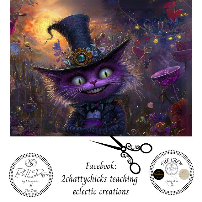 Decoupage Whimsical Fantasy Purple Cat with Hat Tissue Paper (Creator Uploaded)