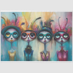 Decoupage Whimsical Feathered Foursome Ladies  Tissue Paper