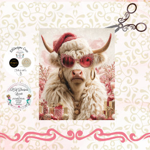 Decoupage Whimsical Festive Dressed Highland Cow Tissue Paper