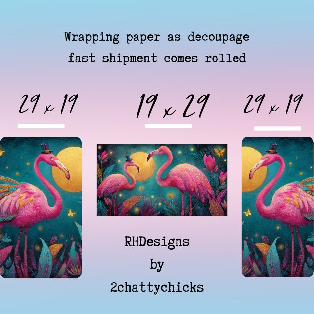 Decoupage Whimsical Flamingo Moon Teal Pinks  Wrapping Paper Sheet (Creator Uploaded)