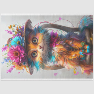 Decoupage Whimsical Floral Feline Fantasy Cat  Tissue Paper