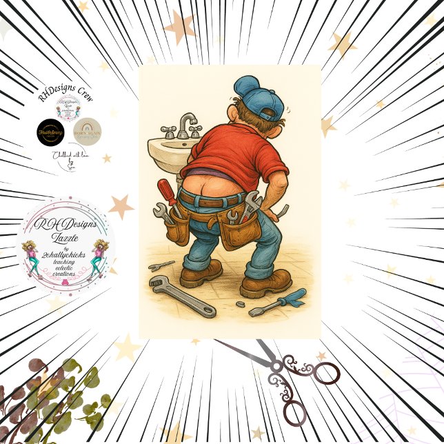 Decoupage Whimsical Funny Plumber Artwork  Tissue Paper (Creator Uploaded)
