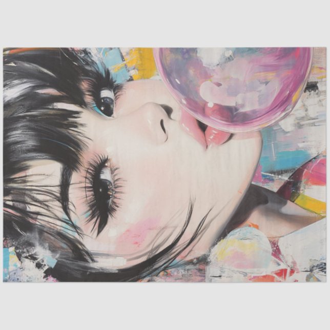 Decoupage Whimsical Girl & Her Bubble Gum Memories Tissue Paper (Front)