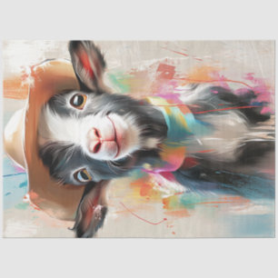 Decoupage Whimsical Goat Cowboy Hat Watercolor  Tissue Paper