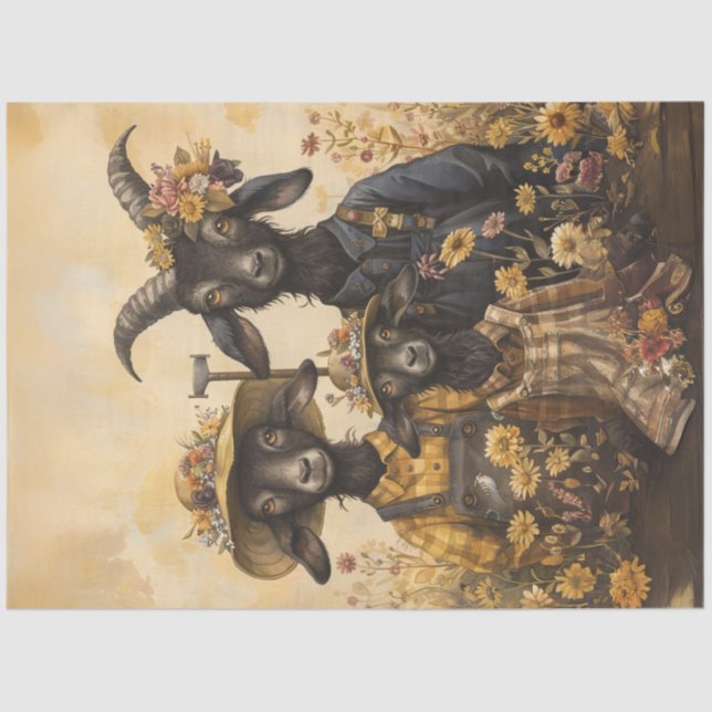 Decoupage Whimsical Goat Family Farmers Tissue Paper (Front)