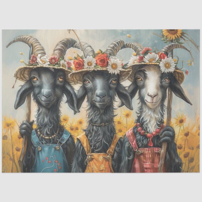 Decoupage Whimsical Goat Farming Sisters Tissue Paper (Front)