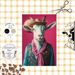 Decoupage Whimsical Goat Pink Background Tissue Paper