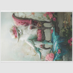 Decoupage Whimsical Graceful Exotic Cat in Chair Tissue Paper
