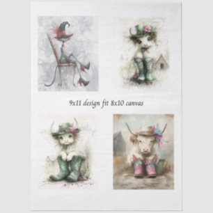 Decoupage Whimsical Highland Calves and Cats  Tissue Paper