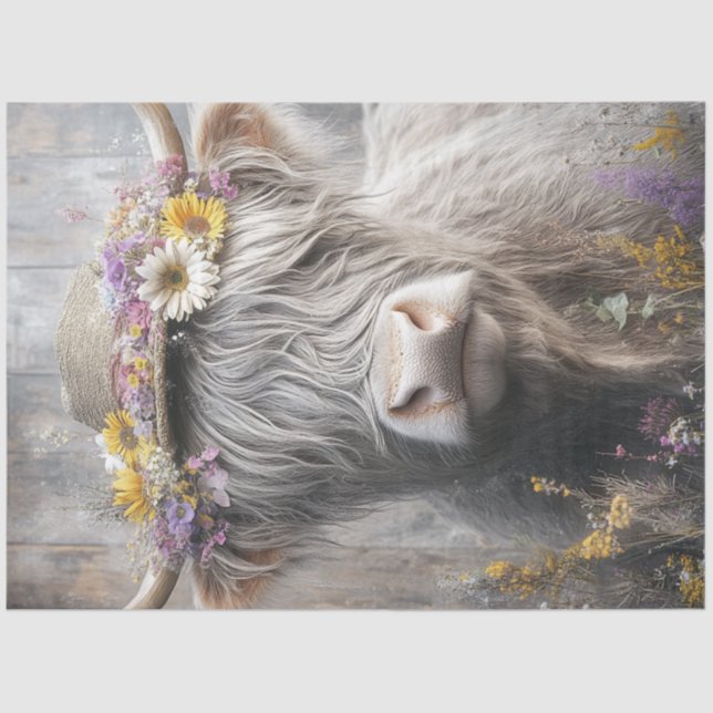 Decoupage Whimsical Highland Cow Flower Hat  Tissue Paper (Front)