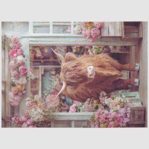 Decoupage Whimsical Highland Cow Pink Flower Shop  Tissue Paper