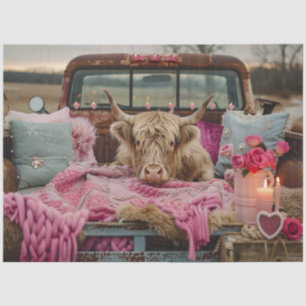 Decoupage Whimsical Highland Cow Valentine Truck Tissue Paper