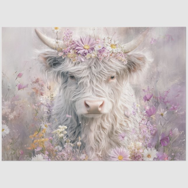 Decoupage Whimsical Highland Pink Lilac Flowers  Tissue Paper (Front)