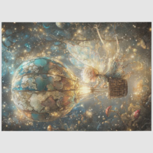 Decoupage Whimsical Hot Air Balloon Fairy Blue Sky Tissue Paper