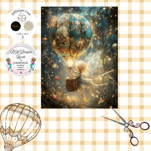 Decoupage Whimsical Hot Air Balloon Fairy Blue Sky Tissue Paper
