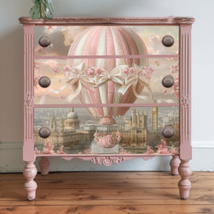 Decoupage Whimsical Hot Air Balloon Pink White  Tissue Paper