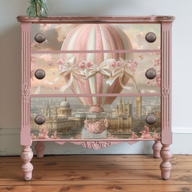 Decoupage Whimsical Hot Air Balloon Pink White  Tissue Paper (Creator Uploaded)