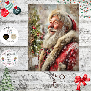 Decoupage Whimsical Joyful Santa Claus Tissue Paper
