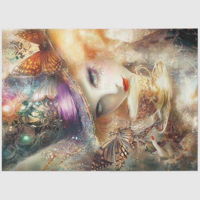 Decoupage Whimsical Lady Tea Time Adventures  Tissue Paper (Front)