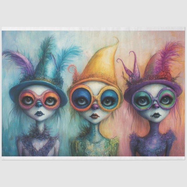 Decoupage Whimsical Lady Trio from Whimsyville Tissue Paper (Front)