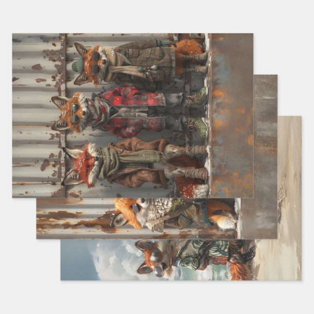 Decoupage Whimsical Mischievous Bretz FoxBrothers  Wrapping Paper Sheet (Set)