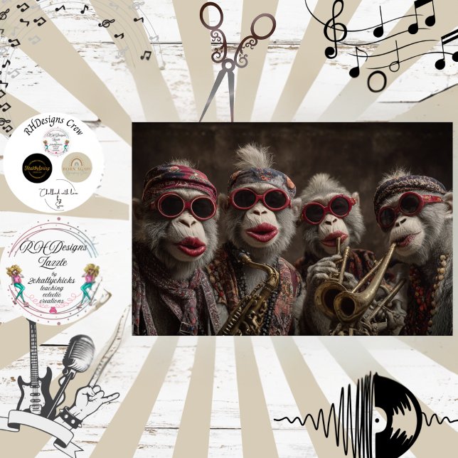 Decoupage Whimsical Monkey Manjo Jazz Band Tissue Paper (Creator Uploaded)
