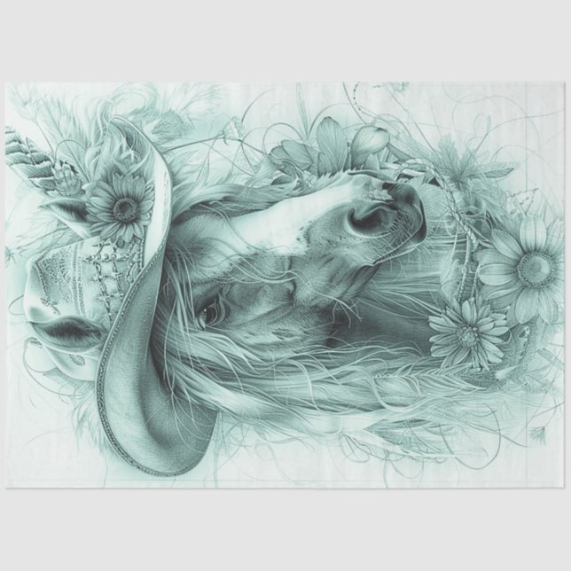 Decoupage Whimsical Monochromatic Horse Portrait Tissue Paper (Front)