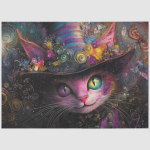 Decoupage Whimsical Multicolored Cat & Hat  Tissue Paper