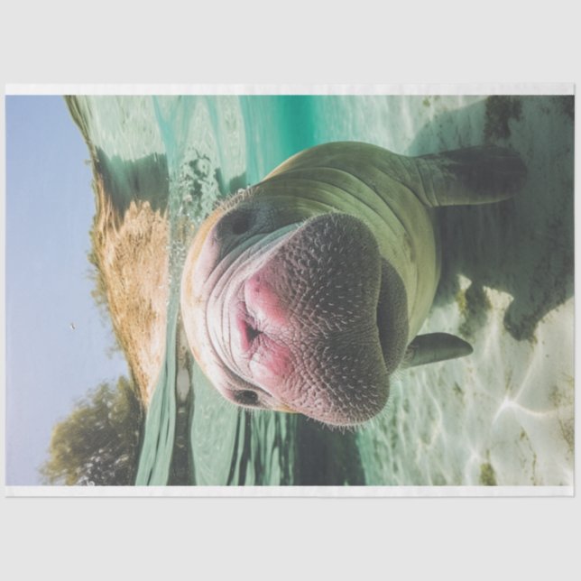 Decoupage Whimsical Ocean Noisy Manatee  Tissue Paper (Front)