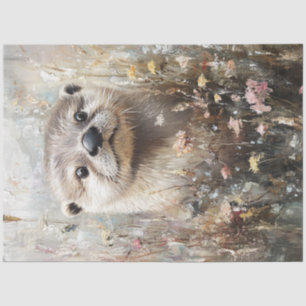 Decoupage Whimsical Otter In Field Of Flowers Tissue Paper