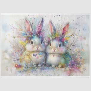 Decoupage Whimsical Painting 2 Easter Rabbits  Tissue Paper