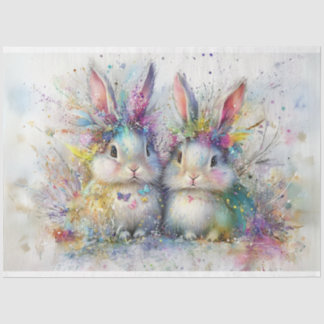 Decoupage Whimsical Painting 2 Easter Rabbits  Tissue Paper