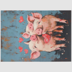 Decoupage Whimsical Painting Valentine 3 Pigs Tissue Paper