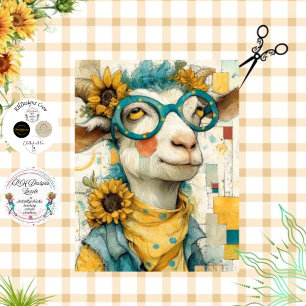 Decoupage Whimsical Patchwork Goat Sunflowers Tissue Paper