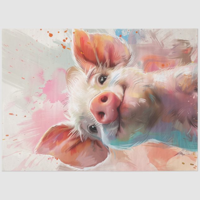 Decoupage Whimsical Pig in a Floral Wonderland Tissue Paper (Front)