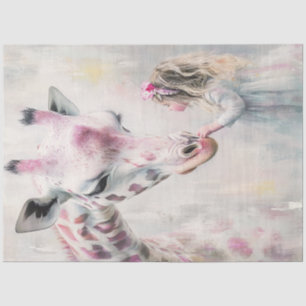 Decoupage Whimsical Pink Giraffe Lil Girl  Tissue Paper