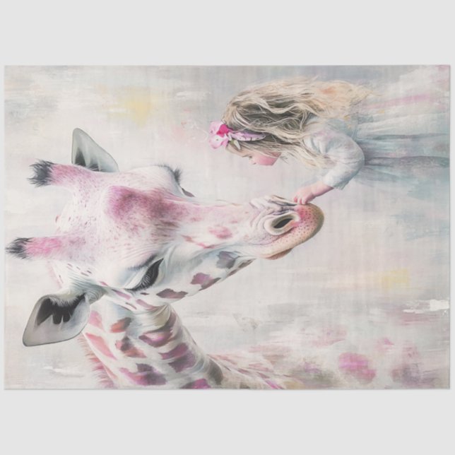 Decoupage Whimsical Pink Giraffe Lil Girl  Tissue Paper (Front)