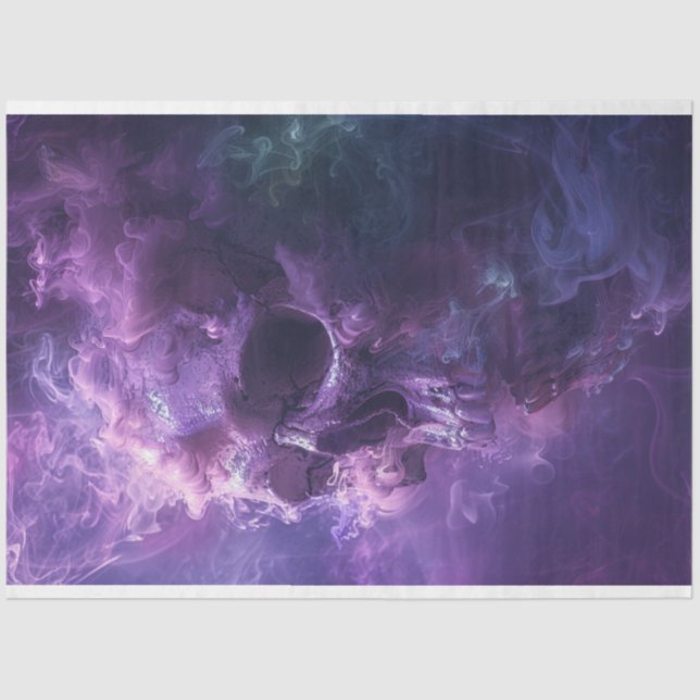 Decoupage Whimsical Purple Smoke Glowing Skull  Tissue Paper (Front)