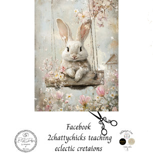 Decoupage Whimsical Rabbit Swinging Cottage Charm Tissue Paper