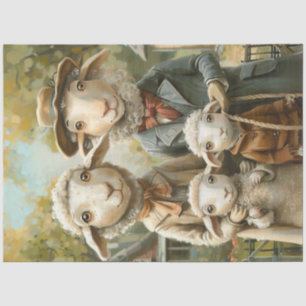 Decoupage Whimsical Sheep Family With Twins Tissue Paper