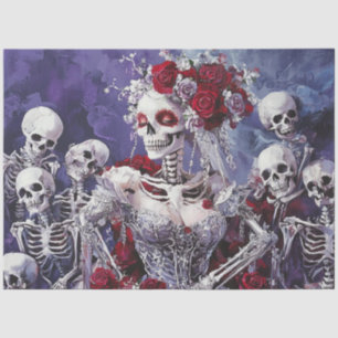 Decoupage Whimsical Skeleton Dancing Silver Dress Tissue Paper