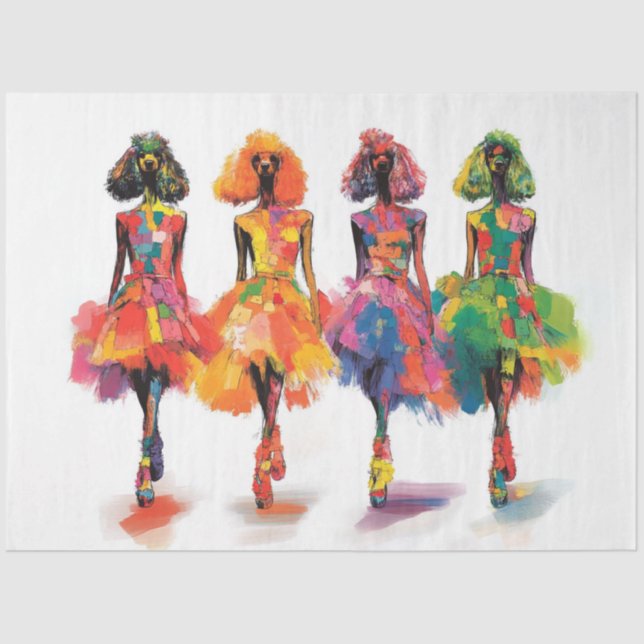 Decoupage Whimsical Standard Poodles Fashion Show Tissue Paper (Front)